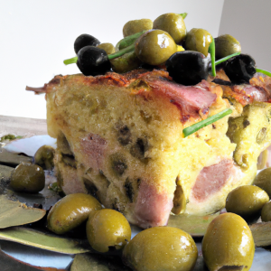 Cake lardons, fromage, olives vertes