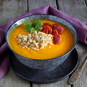 Soupe de potimarron au quinoa et chorizo