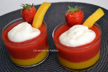 Mousses fraise et mangue, nuage de yaourt vanillé