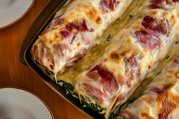 Rouleau d'épinard au jambon gratiné à la béchamel