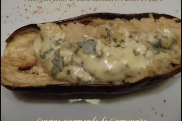 Savoureuses aubergines farcies au risotto de cabillaud et Fourme d'Ambert