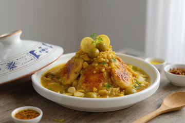 Tajine de poulet au citron confit et au safran