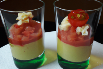 Verrine apéritive à la fondue de Tomates de France et mousse de Concombre de France