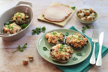 Champignons gratinés et farcis au rôti