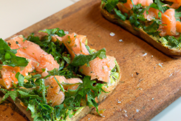 Bruschetta de saumon au pesto de roquette et origan frais