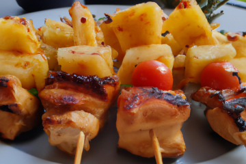 Brochettes de poulet et ananas au sate