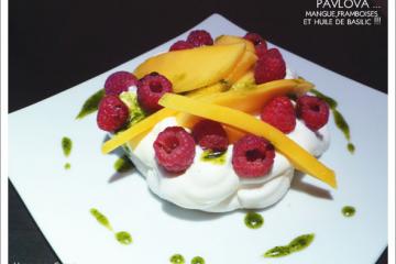 Pavlova mangue, framboises et huile de basilic ! - aurorewn