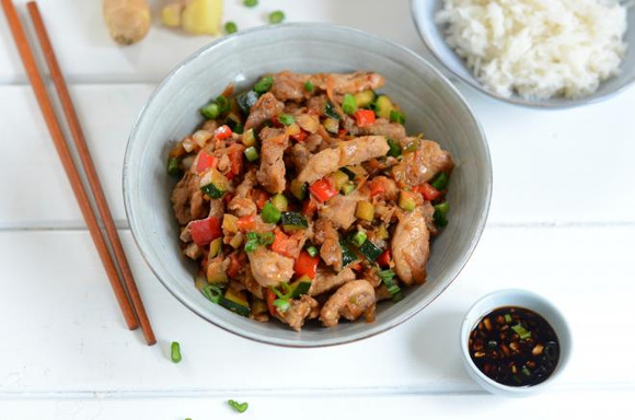Porc sauté aux légumes. Nadia Paprikas