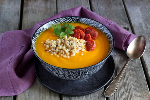 Soupe de potimarron, quinoa et chorizo. Nadia Paprikas