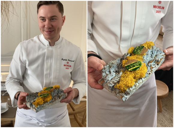 Baptiste Renouard, chef étoilé du restaurant Ochre à Rueil Malmaison / Dentelle de sarrasin, jaune d’oeuf confit et cresson de Normandie / Pascale Weeks