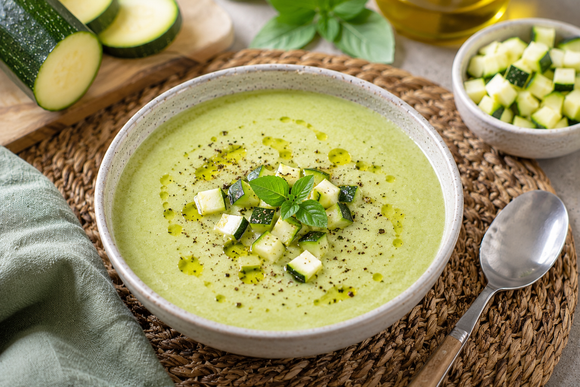 Oubliez le gaspacho de tomates : ce velouté glacé de courgettes à la menthe est l'entrée la plus rafraîchissante de l'été