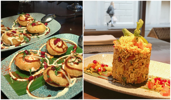 Dai puri à gauche et Bhel puri à droite