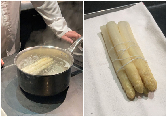 A droite : asperges cuites