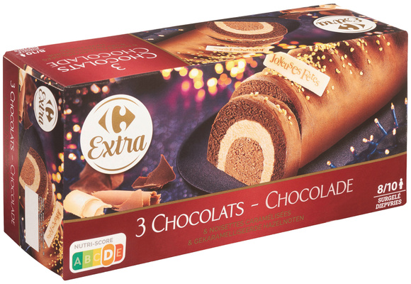 Bûche glacée aux 3 chocolats de Carrefour. 