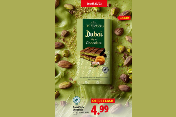 C’est l’occasion de tester  ! Lidl va proposer sa tablette de chocolat Dubaï à un prix défiant toute concurrence