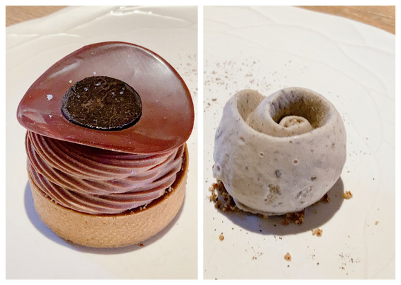 Fantastique dessert de la maison Pic : tarte chocolat, caramel à la truffe accompagnée d'une glace à la truffe / Pascale Weeks