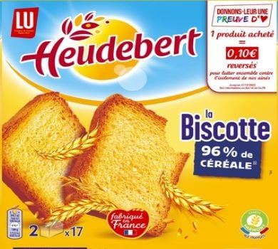 Les biscottes de la marque Heudebert (Lu) sont rappelées. 