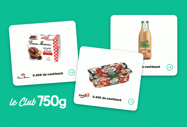 Avec le Club 750g, faites des économies : voici 3 offres pour récupérer de l’argent sur l’achat de mousse au chocolat, jus de pomme et yaourts aux fruits