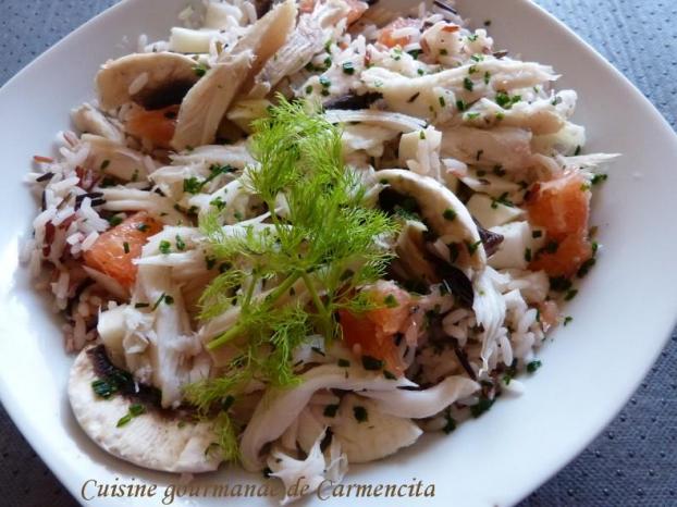 salade tiede de raie au riz sauvage pamplemousse et champignons