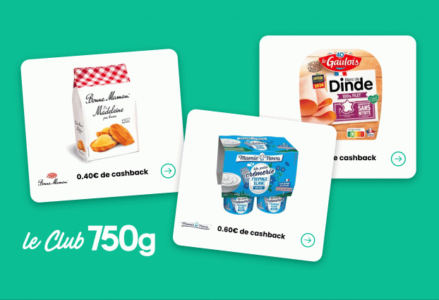 Avec le Club 750g, faites des économies : voici 3 offres pour récupérer de l’argent sur l’achat de blanc de dinde, madeleines, fromage blanc