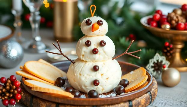 Bluffez vos invités à l’apéritif de Noël avec ce bonhomme de neige en fromage à tartiner, aussi spectaculaire que facile à réaliser !