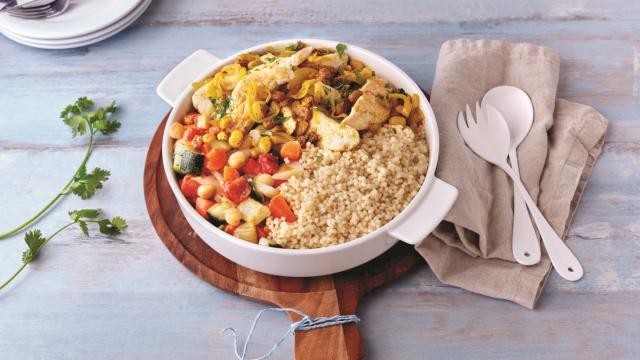 Couscous en Perles au poulet, oignons et raisins secs