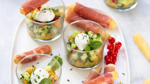 Tartare de melon, concombres et jambon de Parme AOP