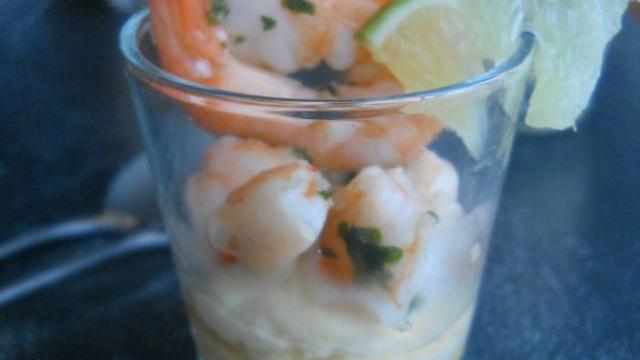 Purée de pois chiches, crevettes sauce thaïe