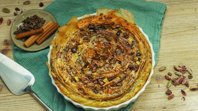 Tarte filo chocolat et pistaches, façon galatopita