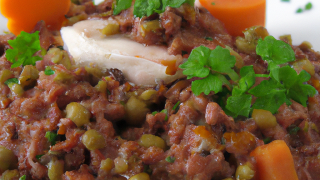 Mousseline de volaille au vin rouge, écrasé de lentille verte du Puy et carotte Vichy