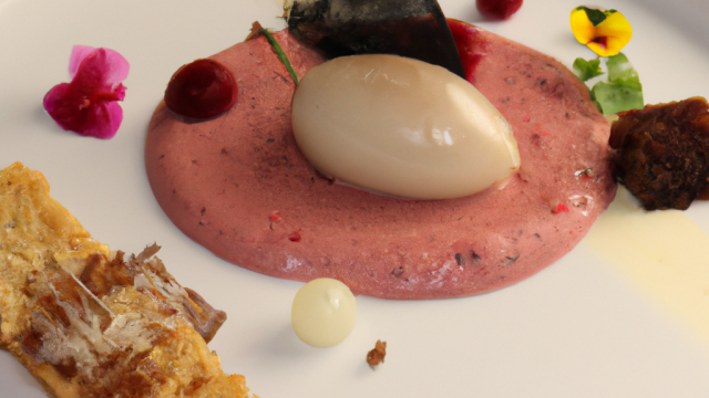 Mousseline de foie gras, gelée de betteraves, cappuccino de truffes, émulsion sarriette