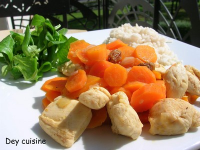 Mijoté de poulet, carottes & raisins secs