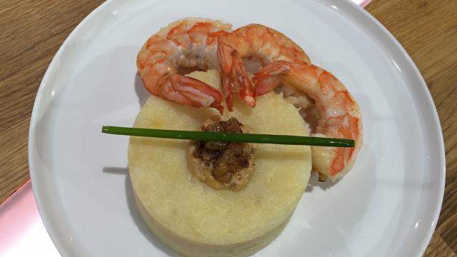 Gambas flambées au whisky et purée de céleri pomme de terre