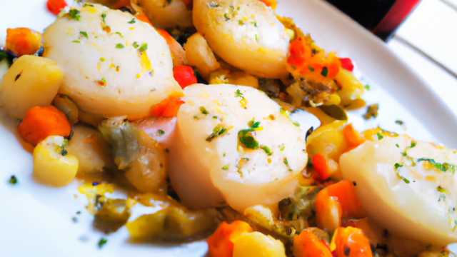 Coquilles Saint-Jacques aux légumes et vin blanc