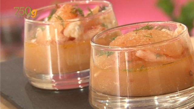 Verrines de crevettes au pamplemousse