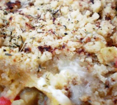 Crumble ratatouille, chèvre et épices