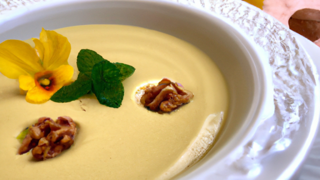 Velouté de Buttercup aux parfums de noisette et de cerfeuil