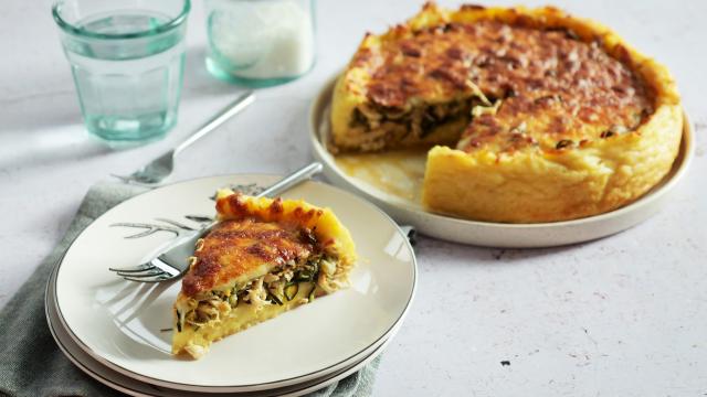 Tarte-purée à la courgette et au poulet