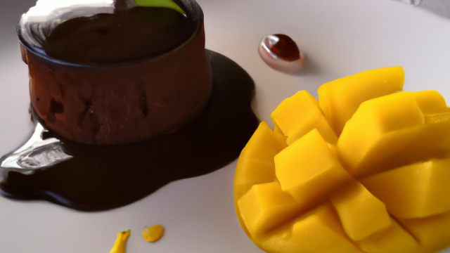 Fondant glacé chocolat-mangue et son coulis de mangue