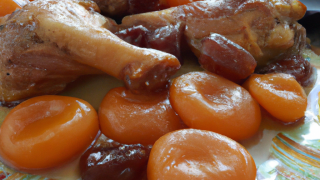 Cuisses de poulet au miel, marrons et abricots secs