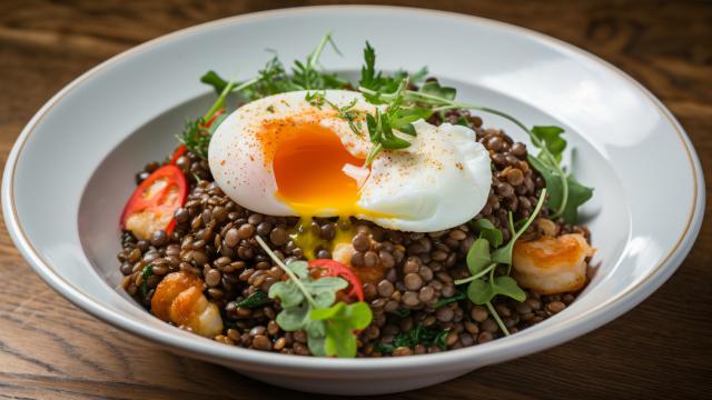 “C’est bon la cuisine du placard” : Cyril Lignac livre sa recette de la salade de lentilles avec son oeuf mollet