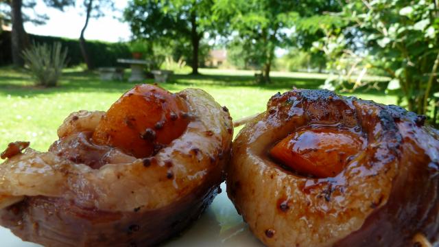 Brochettes de magret de canard aux abricots à griller