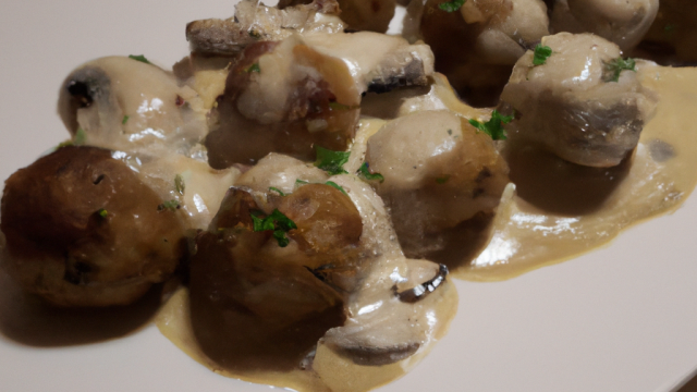 Boulettes de cviande à la creme fraiche et aux champignons