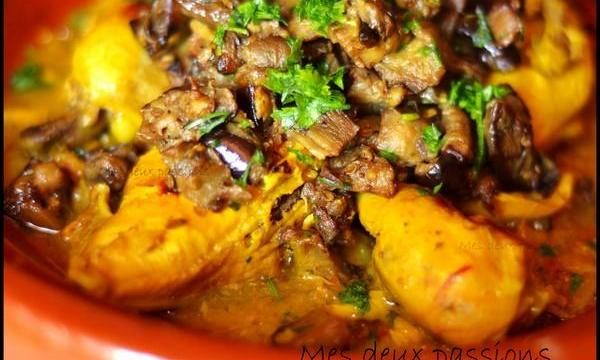 Tajine de poulet aux aubergines frites