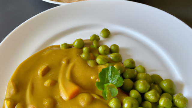 Crème de petits pois, patate douce et curry indien