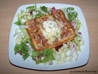 Gaufres de pommes de terre aux lardons et crottin de Chavignol