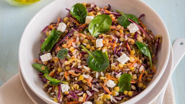 Salade fraicheur de lentilles jaunes, blondes et riz