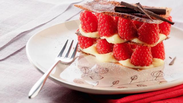 Millefeuille chocolat blanc framboises