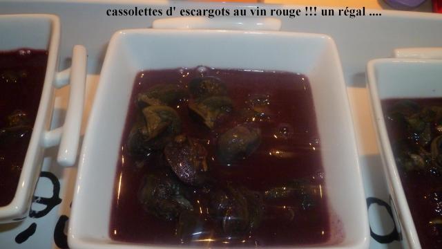 Cassolettes d'escargots de Bourgogne au vin rouge