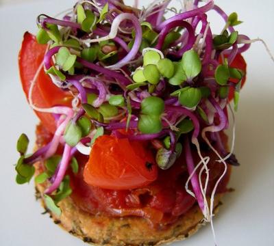 Sablé basilic, sublime de tomate et caramel d'oignons